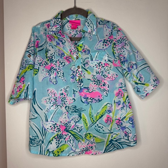 Lilly Pulitzer Other - Lilly Pulitzer Kids Girls Floral Print Top Blouse Shirt XS